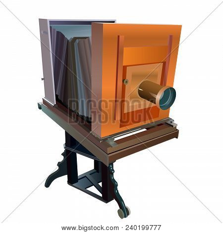 A Vintage Camera Of The Early 20th Century. Giant, Stationary Device.