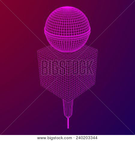 Microphone Vector. Wireframe Low Poly Mesh News Illustration. News On Tv And Radio. Interview.