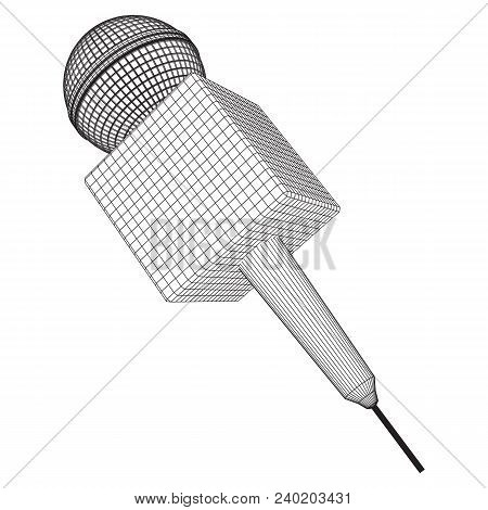 Microphone Vector. Wireframe Low Poly Mesh News Illustration. News On Tv And Radio. Interview.