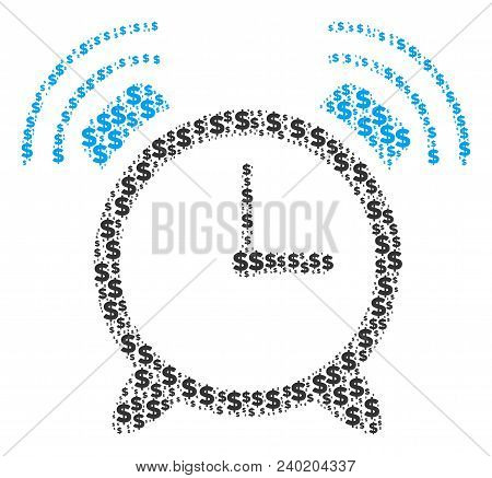 Buzzer Mosaic Of Dollar Symbols And Spheric Spots. Vector Dollar Currency Signs Are Organized Into B