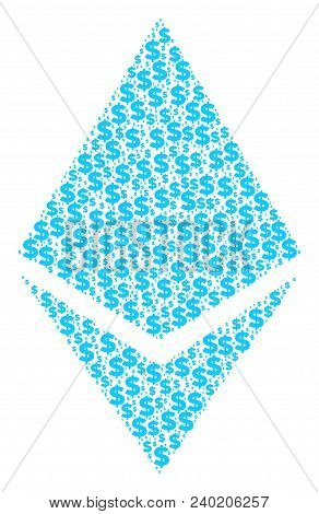 Ethereum Crystal Composition Of Dollar Symbols And Circle Spots. Vector Banking Symbols Are United I