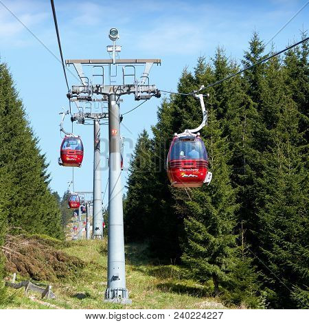 Braunlage, Germany - April 29, 2018: Cable Car At Wurmberg Near Braunlage In The Harz National Park.
