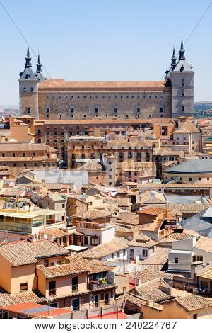 The spanish city of Toledo with an imposing view of the historic Alcazar building