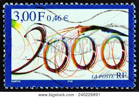 France - Circa 1999: A Stamp Printed In France Issued For Year 2000 Shows 2000, Circa 1999.