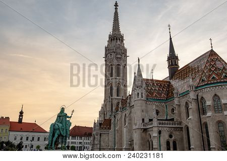 St. Matthias Church In Buda Castle District During Sunset In Budapest, Hungary