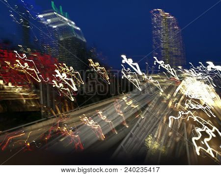 Abstract Blurred Light Art Scene Of Super Highway In Brisbane Queensland Australia In The Evening