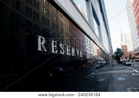 Sydney, Australia - May 5, 2018: Reserve Bank Of Australia Building Name On Black Stone Wall In The 