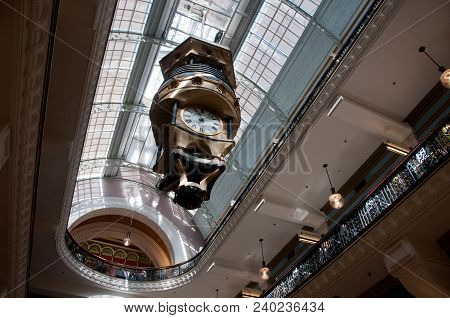 Sydney, Australia - May 5, 2018: Old Vintage Classical Analog Clock In Qvb Building In Sydney Austra