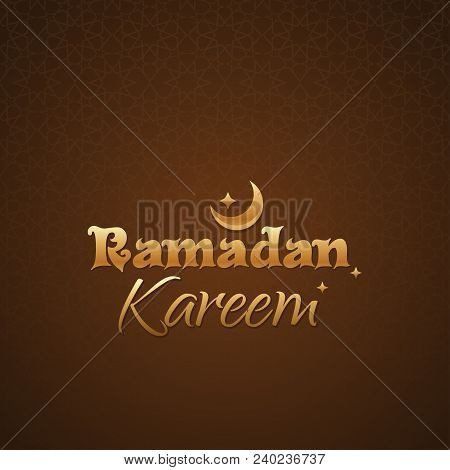 Ramadan Kareem. Gold Lettering On A Brown Background With Arabic Ornament. Vector Illustration