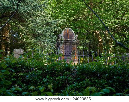 San Sebastian, Spain - May 10, 2018. Remains Of The English Cemetery At Monte Urgull. In This Cemete