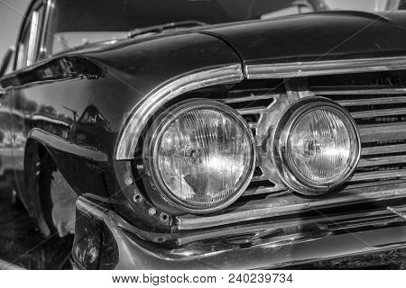 Old Vintage Car, Front View, Close Up