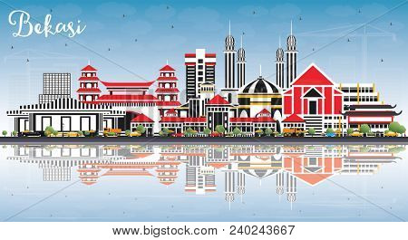 Bekasi Indonesia City Skyline with Color Buildings, Blue Sky and Reflections. Business Travel and Tourism Concept with Historic Architecture. Bekasi Cityscape with Landmarks.