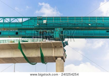 Construction Of Mass Rail Transit Line In Progress, Construction Bridge Crossing