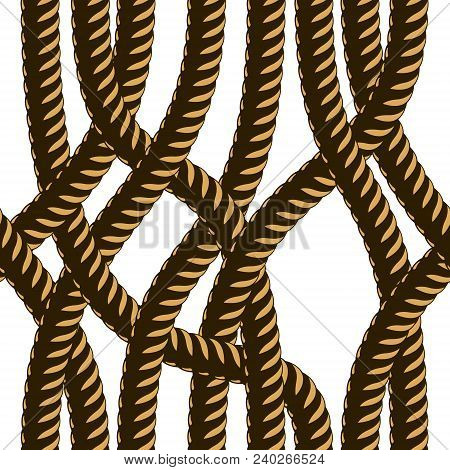 Seamless Nautical Rope Pattern Vector. Endless Navy Illustration With Loop Cord Lines Ornament. Tang