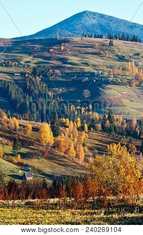 Morning Carpathian Mountains And Village Hamlets On Slopes (yablunytsia Village And Pass, Ivano-fran
