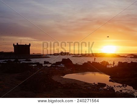 Dramatic Amazing View Of The Old Fort Of Essaouira At Sunset, Morocco