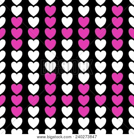 Pink And White Hearts Pattern On Black Background