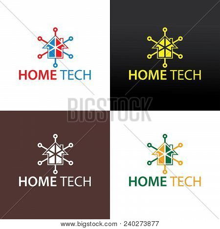 Home Tech Logo Design Template. Vector Illustration