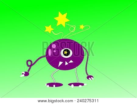 Cosmic Purple Monster With Stars On Green Background