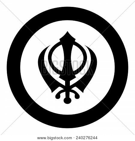 Khanda Symbol Sikhi Sign Icon Black Color Vector Illustration Simple Image Flat Style