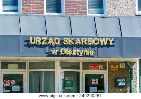 Olsztyn, Poland - May 1, 2018: Sign Of Urzad Skarbowy In Olsztyn.