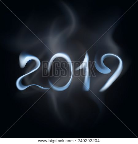 Smoke  Numbers 2019. Fog New Year Or Christmas Holiday Illustration On Dark Background
