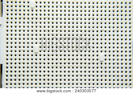 A Socket Under The Processor Of The Computer, Holes Under The Feet Of The Contacts. Electronic Board