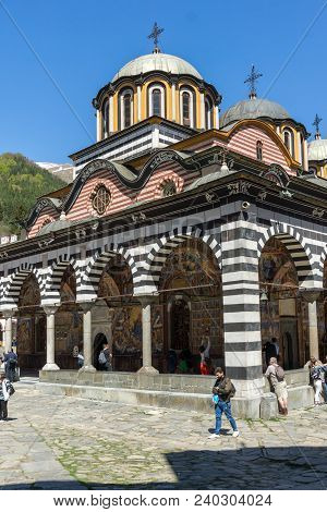 Rila Monastery, Bulgaria - April 21, 2018: Tourists Visiting Monastery Of Saint Ivan (john) Of Rila 