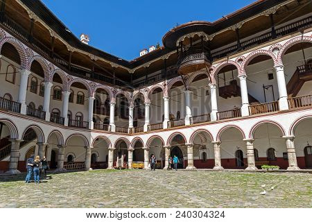 Rila Monastery, Bulgaria - April 21, 2018: Tourists Visiting Monastery Of Saint Ivan (john) Of Rila 