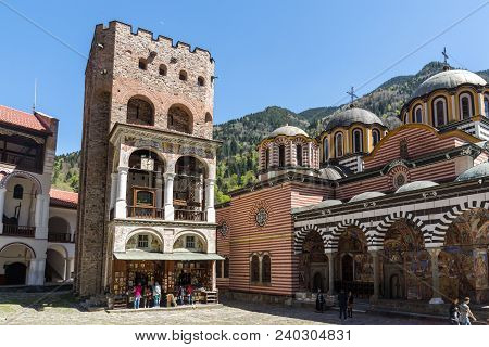 Rila Monastery, Bulgaria - April 21, 2018: Tourists Visiting Monastery Of Saint Ivan (john) Of Rila 