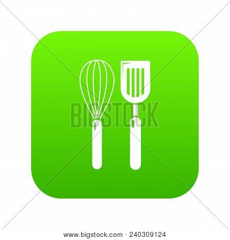 Cutlery Bake Icon Green Vector Isolated On White Background