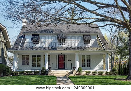 White House with Large Open Porch