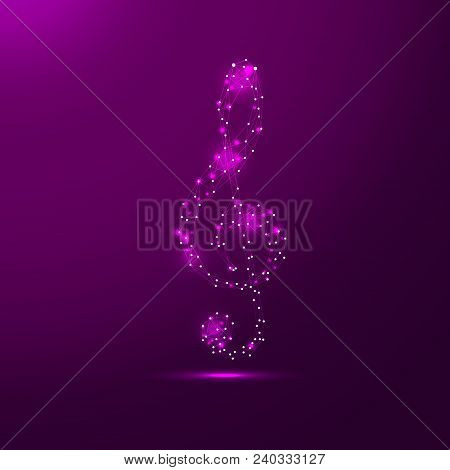Treble Clef Connecting Dots And Lines. Thin Line Concept. Purple Glow Color Background Icon Illustra