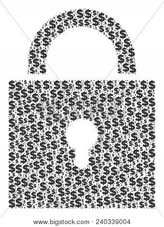 Lock Mosaic Of Dollar Symbols And Circle Points. Vector Banking Pictograms Are Combined Into Lock Co