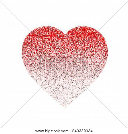 Red Grunge Distressed Textured Hand Made Heart Made Of Paint Spray With Drops, Dribble, Sprinkle. Ha