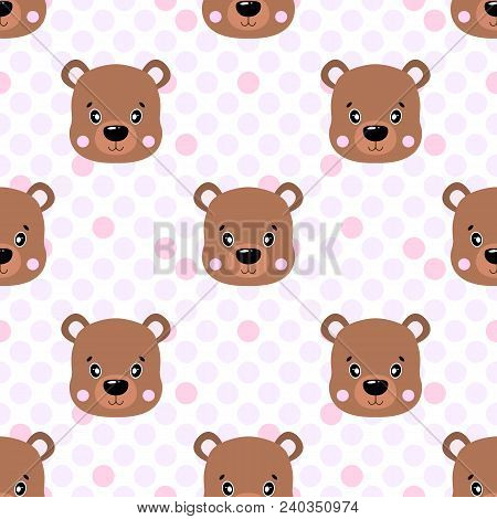 Seamless Vector Baby Pattern With Animals Bear Face. Illustration