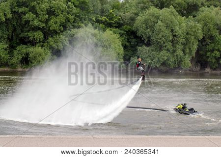 Man On Flyboard. Flyboard On The River