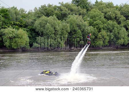 Man On Flyboard. Flyboard On The River