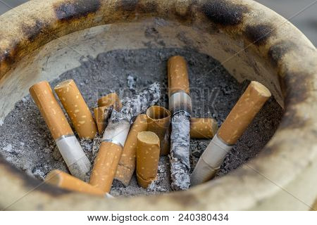 Cigarette Butts. Smoking Is Bad For Your Healthy., Cancer Concept., Smoking Concept.