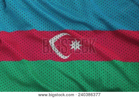 Azerbaijan Flag Printed On A Polyester Nylon Sportswear Mesh Fabric With Some Folds