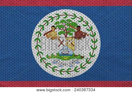 Belize Flag Printed On A Polyester Nylon Sportswear Mesh Fabric With Some Folds