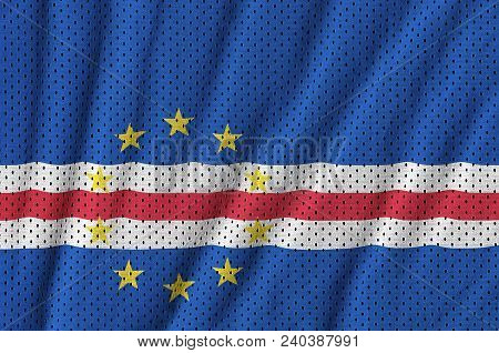 Cabo Verde Flag Printed On A Polyester Nylon Sportswear Mesh Fabric With Some Folds