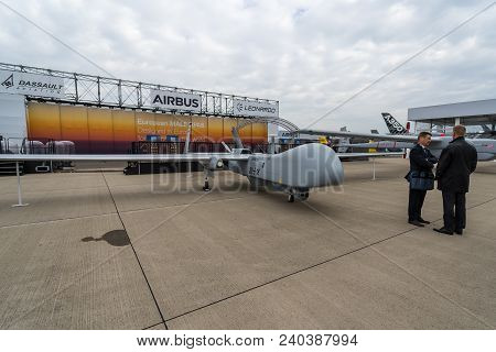 Berlin, Germany - April 25, 2018: Unmanned Aerial Vehicle Iai Heron (machatz-1). Exhibition Ila Berl