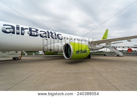Berlin, Germany - April 25, 2018: Fragment Of The Narrow-body Jet Airliner Bombardier Cs300, By Airb