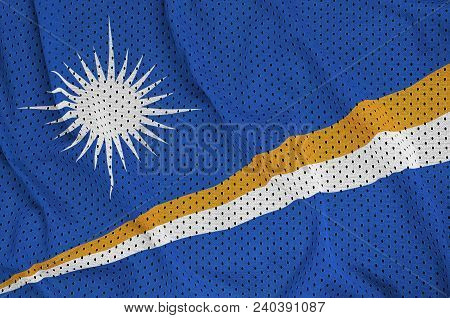 Marshall Islands Flag Printed On A Polyester Nylon Sportswear Mesh Fabric With Some Folds