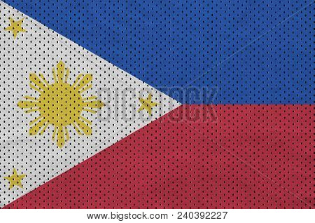 Philippines Flag Printed On A Polyester Nylon Sportswear Mesh Fabric With Some Folds