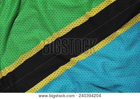 Tanzania Flag Printed On A Polyester Nylon Sportswear Mesh Fabric With Some Folds