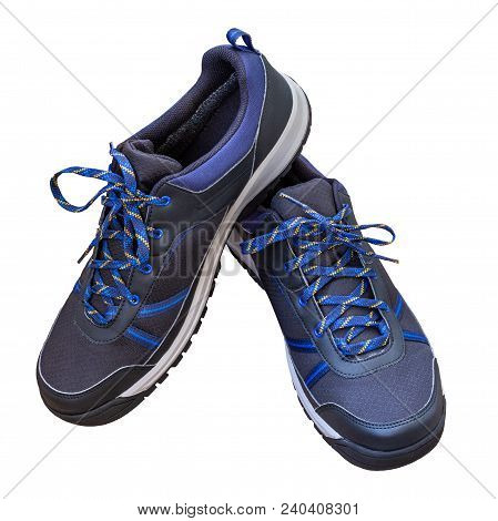 Black And Blue Outdoor Empty Clean Lightweight Waterproof Sneakers Isolated On White Background