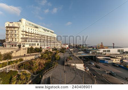 Southend, England - 14 January 2018: The Park Inn Palace Hotel Overlooking Southend Pier.