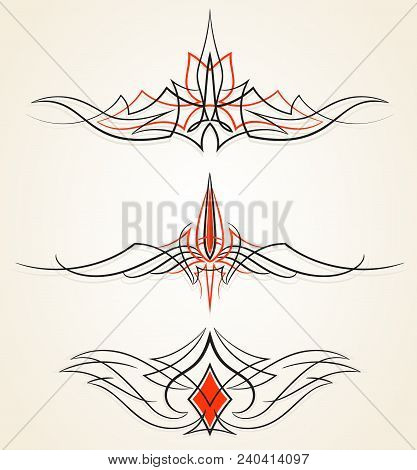 Three Two-colored Old School Pin Stripes Graphic Ornaments, Vector Set
